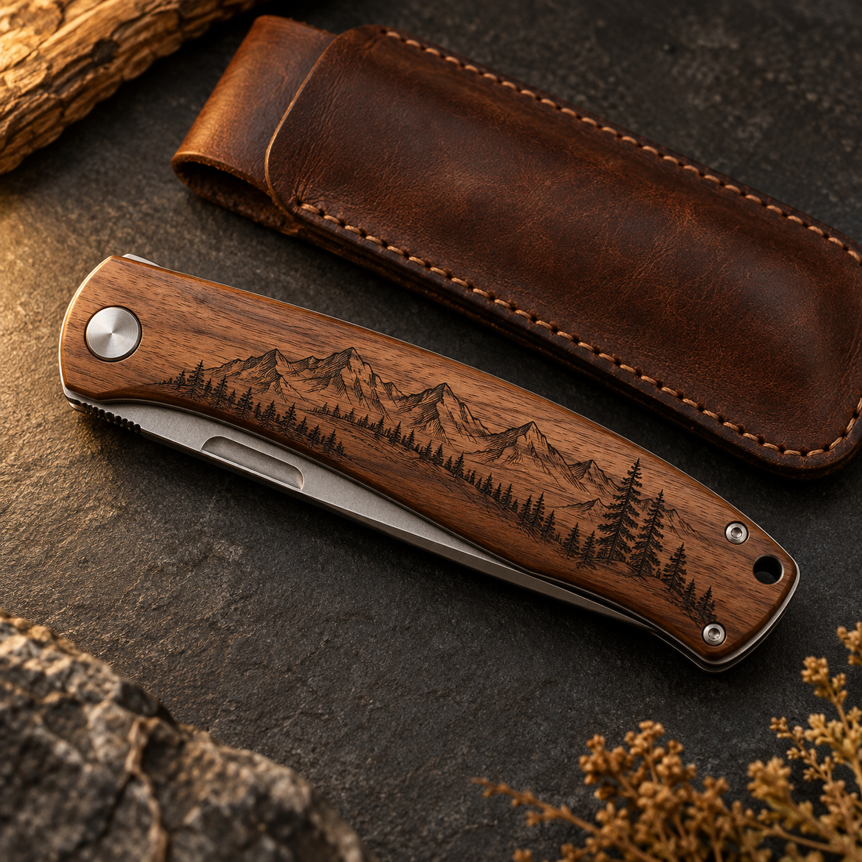 AI-generated engraving concept: Knife-handle engraving