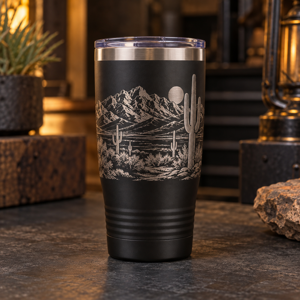 AI-generated concept of a desert-engraved tumbler